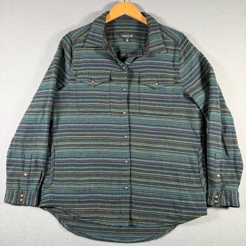 Toad&Co Mens Folk Yeah Shirt Jacket Large Striped Recycled Wool Blend T1241013